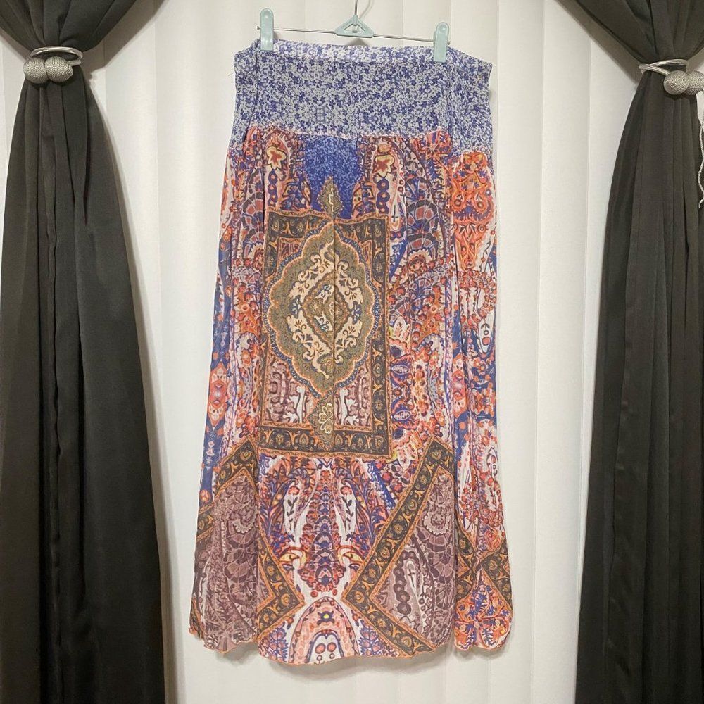 One World Aztec flare long skirt